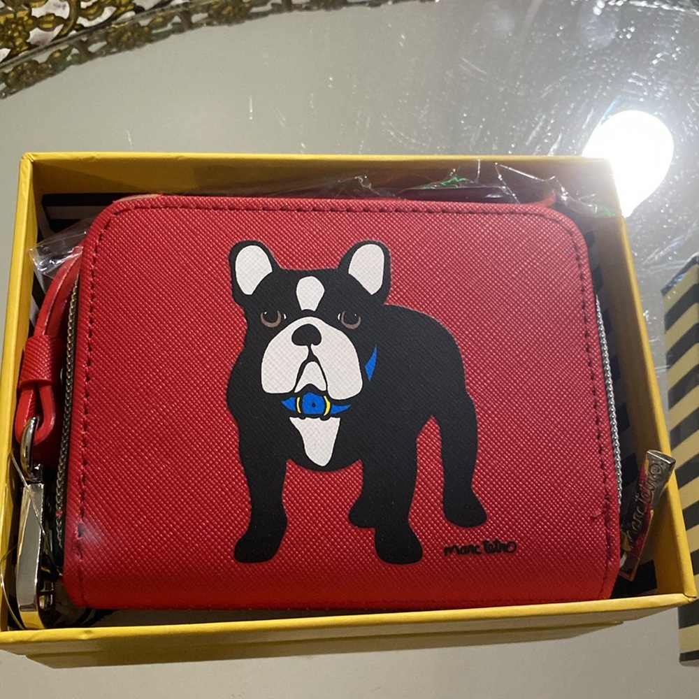 MARC TETRO NWT FRENCH BULLDOG WALLET RED - Picture 2 of 4